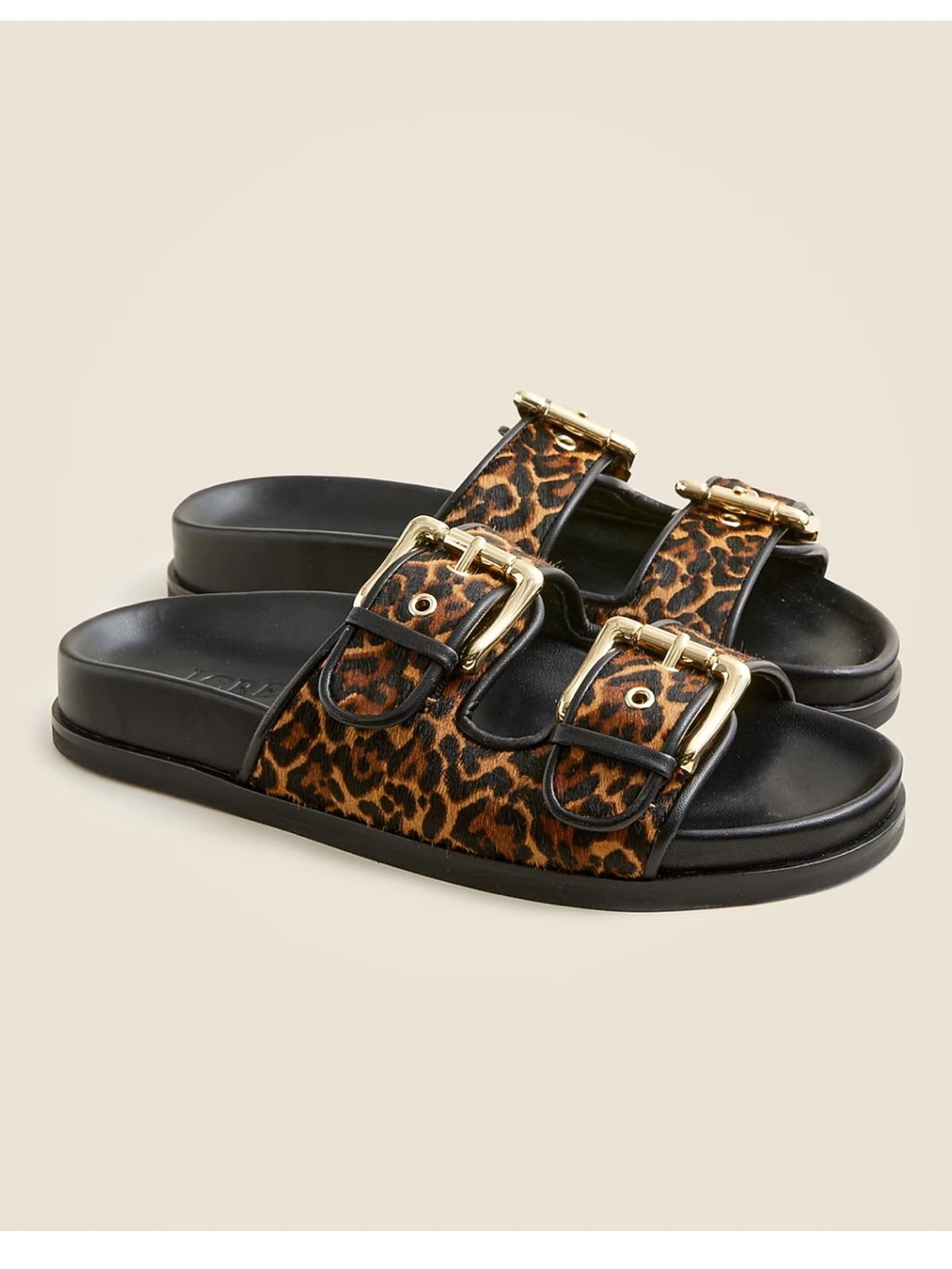 J Crew New Colbie wide-strap buckle sandals in leopard-print calf hair